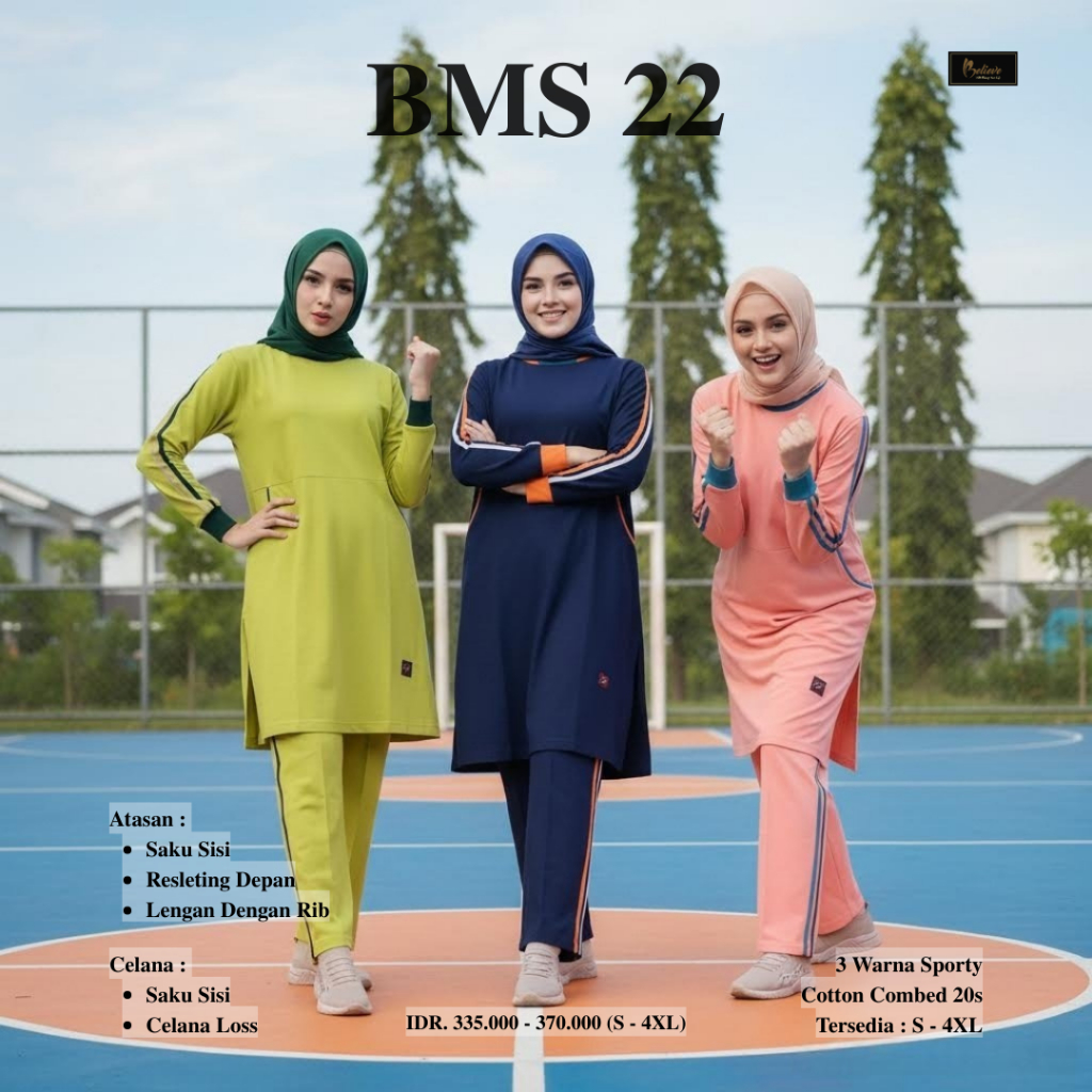 Believe BMS 22 Hijab Sport Wears – Setelan Baju Olahraga Muslimah