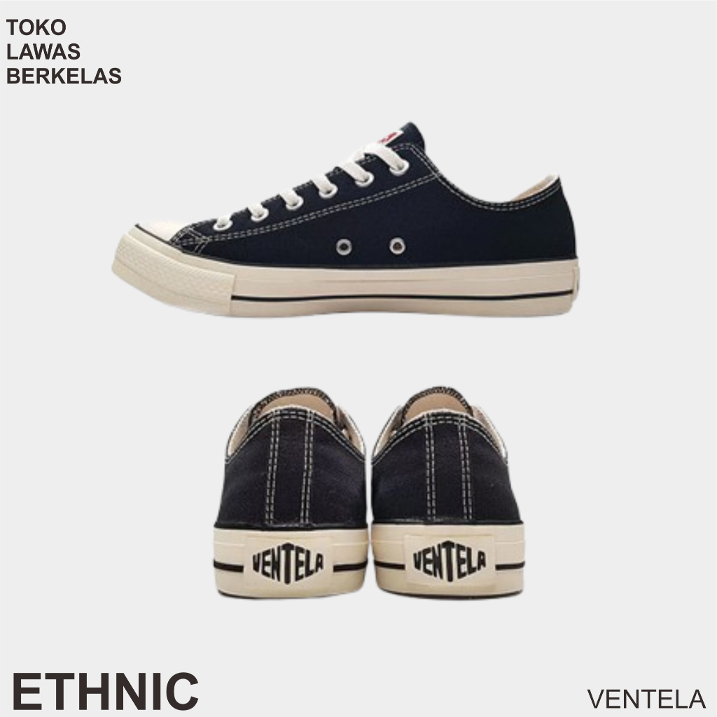Sepatu Ventela Ethnic Black Natural Low Cut - Ventela Shoes Hitam Putih Sepatu Sekolah