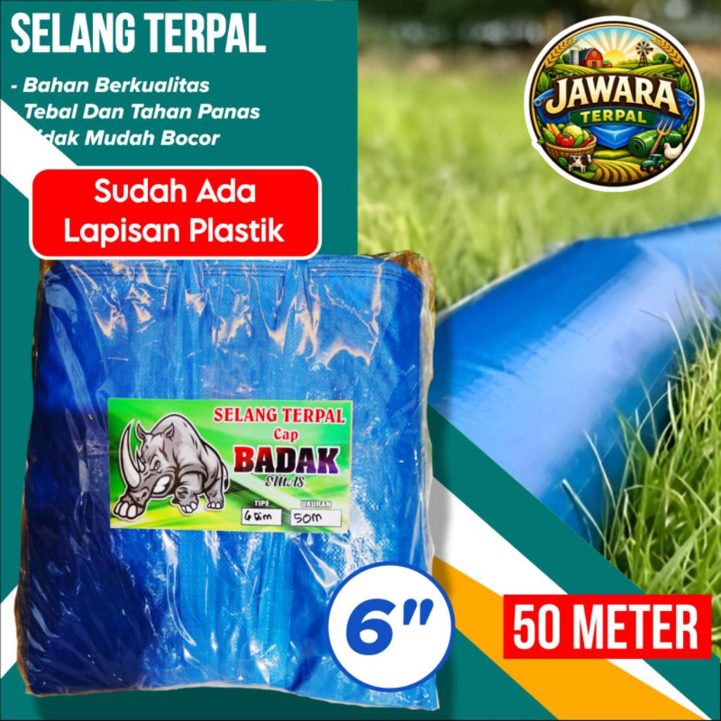 Selang Terpal Lapisan Plastik 6 Dim Panjang 50 Meter Cap Badak‎