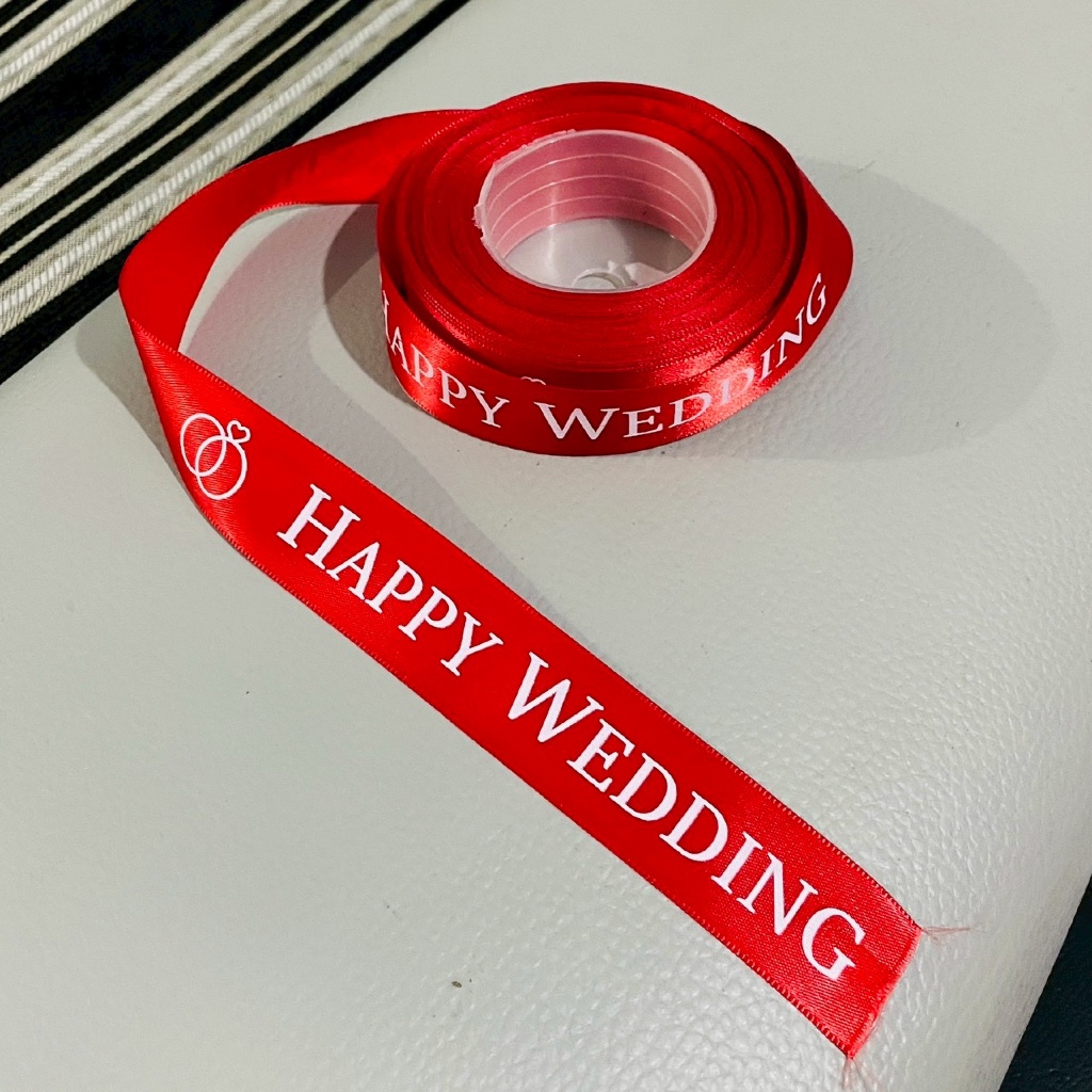 per roll pita satin 2cm merah per roll pita wedding kawin sangjit imlek pita merah sablon maroon per