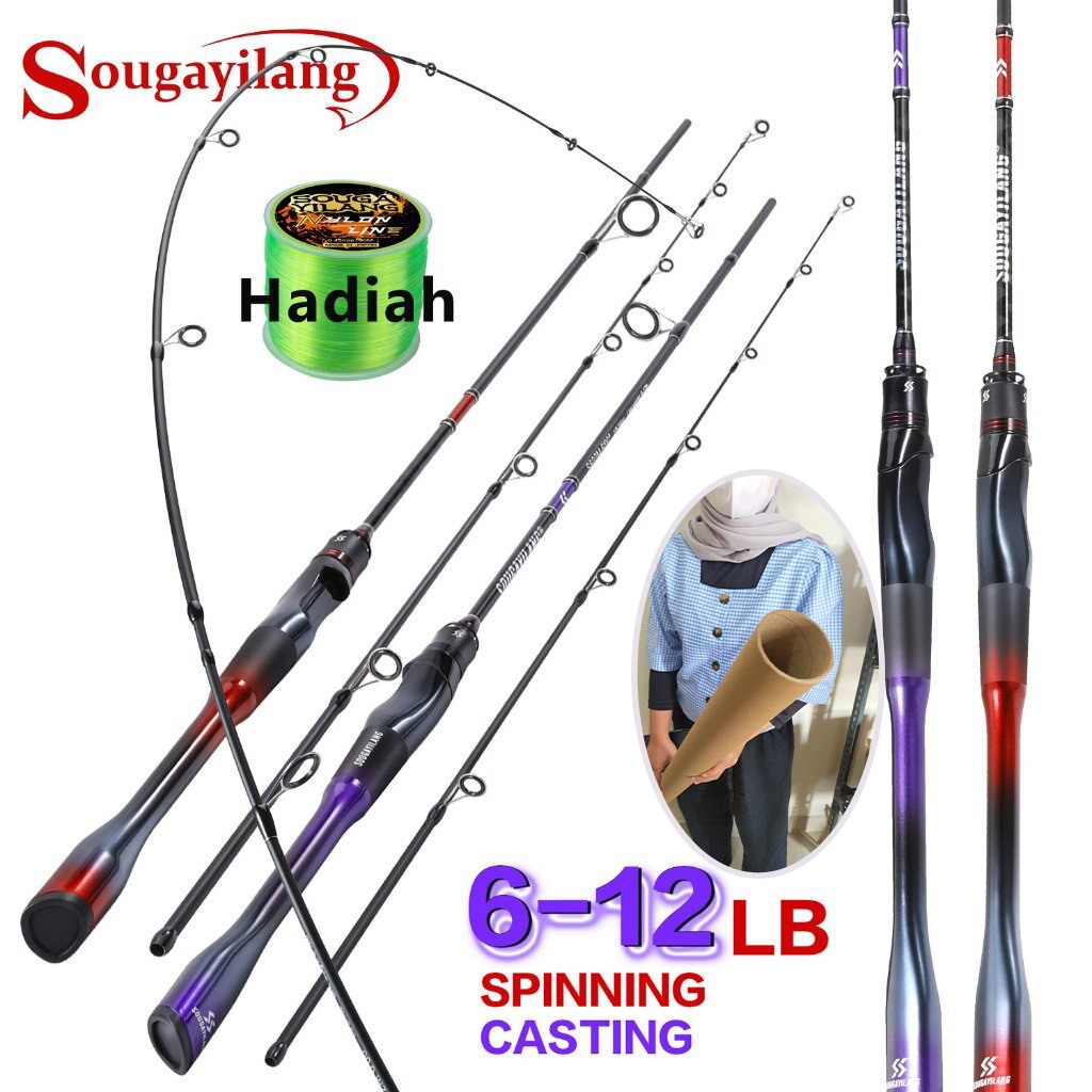 Sougayilang 1.8M Joran Pancing 6-12LB Carbon Fiber Ultralight 2 Bagian Joran BC Spining Rod Pancing