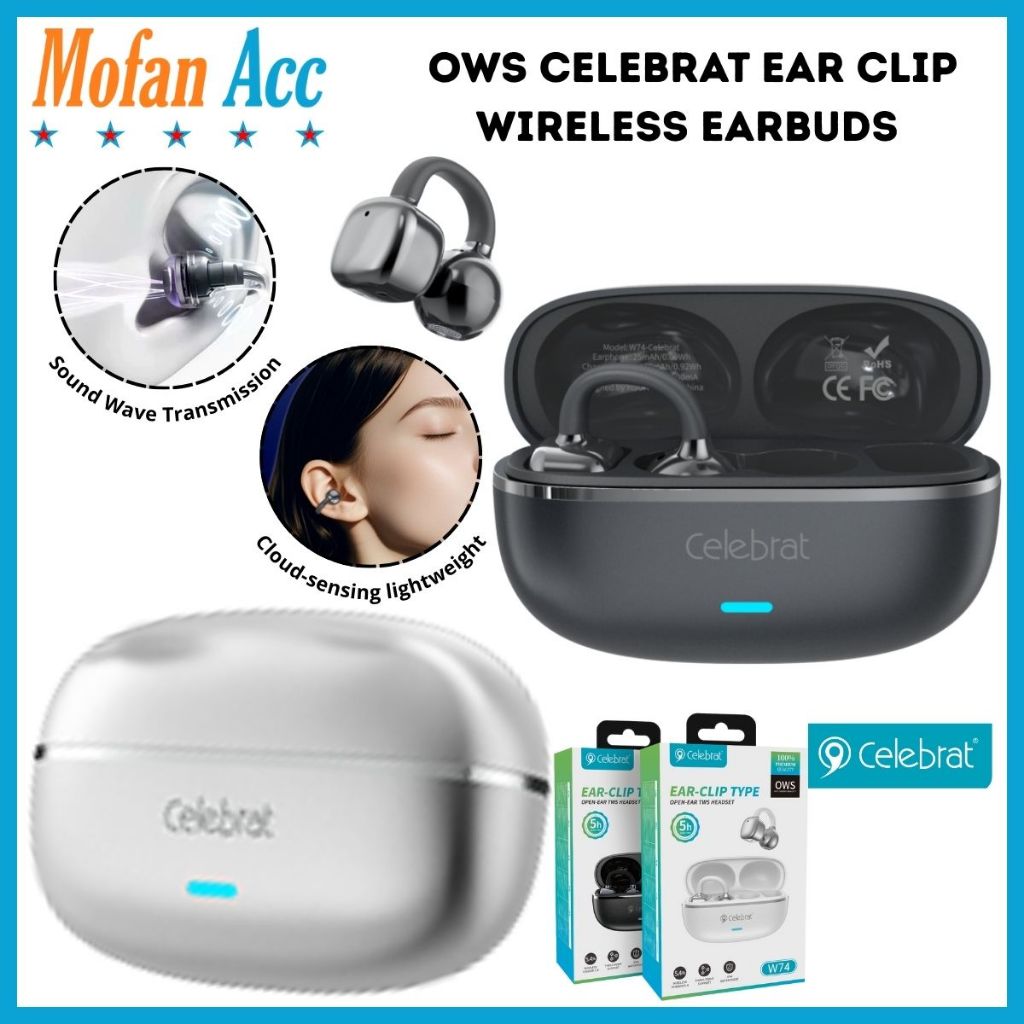 OWS Celebrat W74 Wireless Ear Clip Bluetooth 5.4  with Directional Sound Tech Original