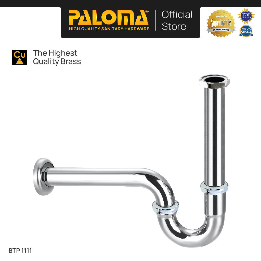 PALOMA BTP 1111 Sifon Wastafel P-Trap Pembuangan Leher Afur Siphon Brass Kuningan Chrome Krom
