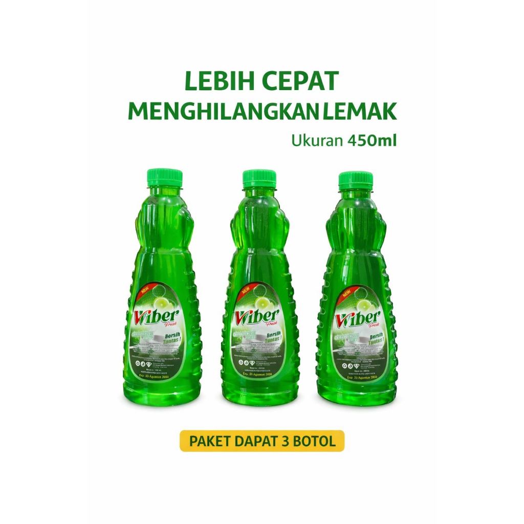 Sabun cuci Piring Wiber Fresh Jeruk Nipis 450ml -Paket 3 Botol