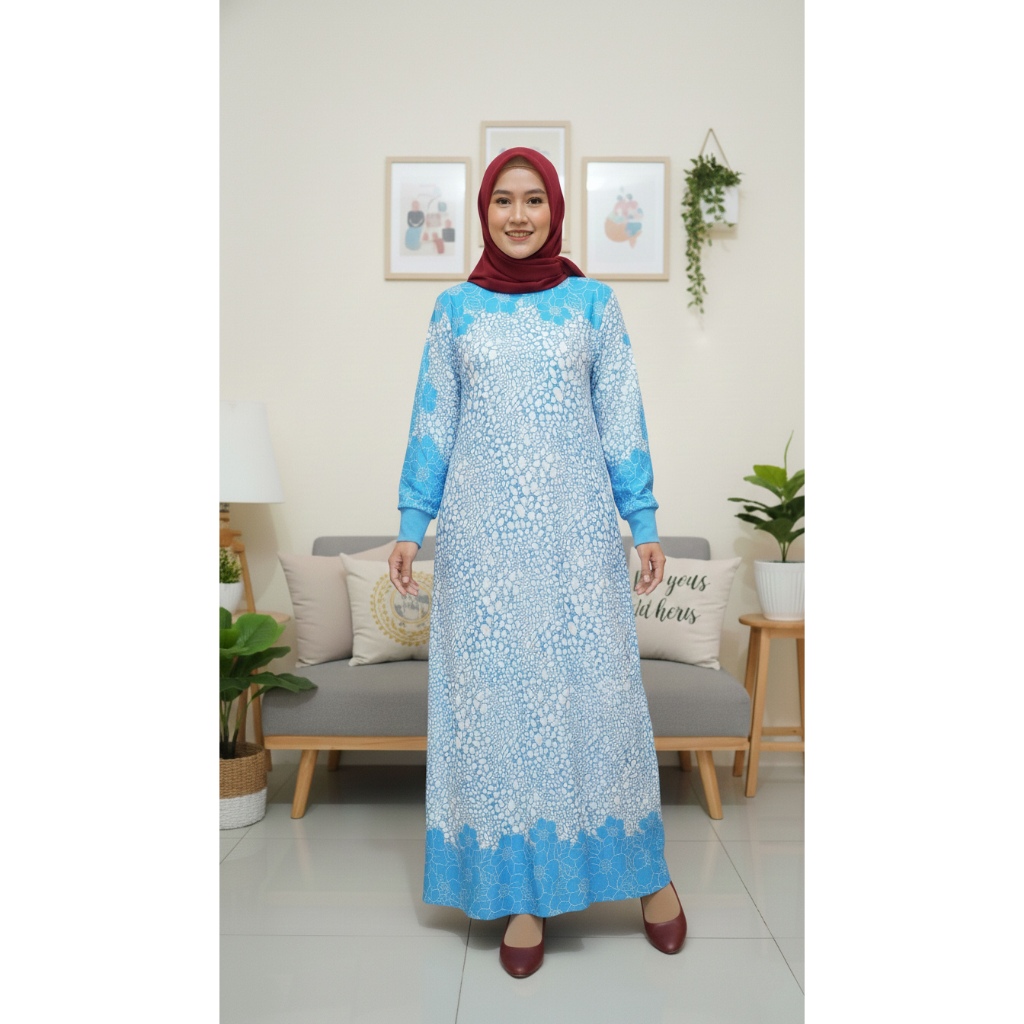 Gamis Spandek Biru Muda-Pink Muda