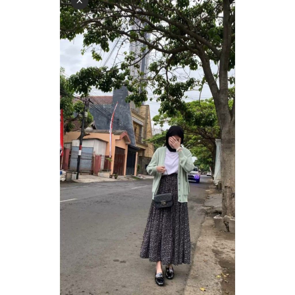 Rok plisket korea motif bunga