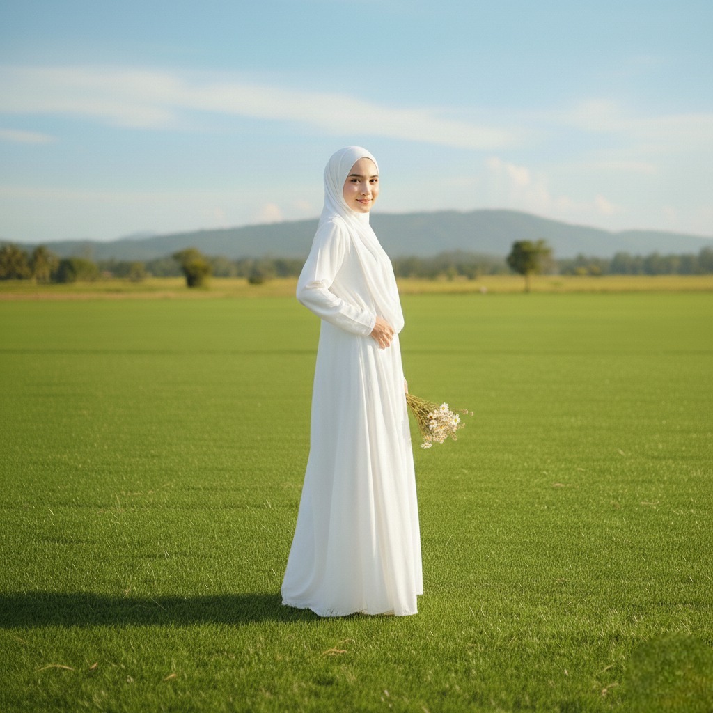 Gamis Abaya Putih Set Hijab Syari Polos Jumbo Premium Set Kerudung