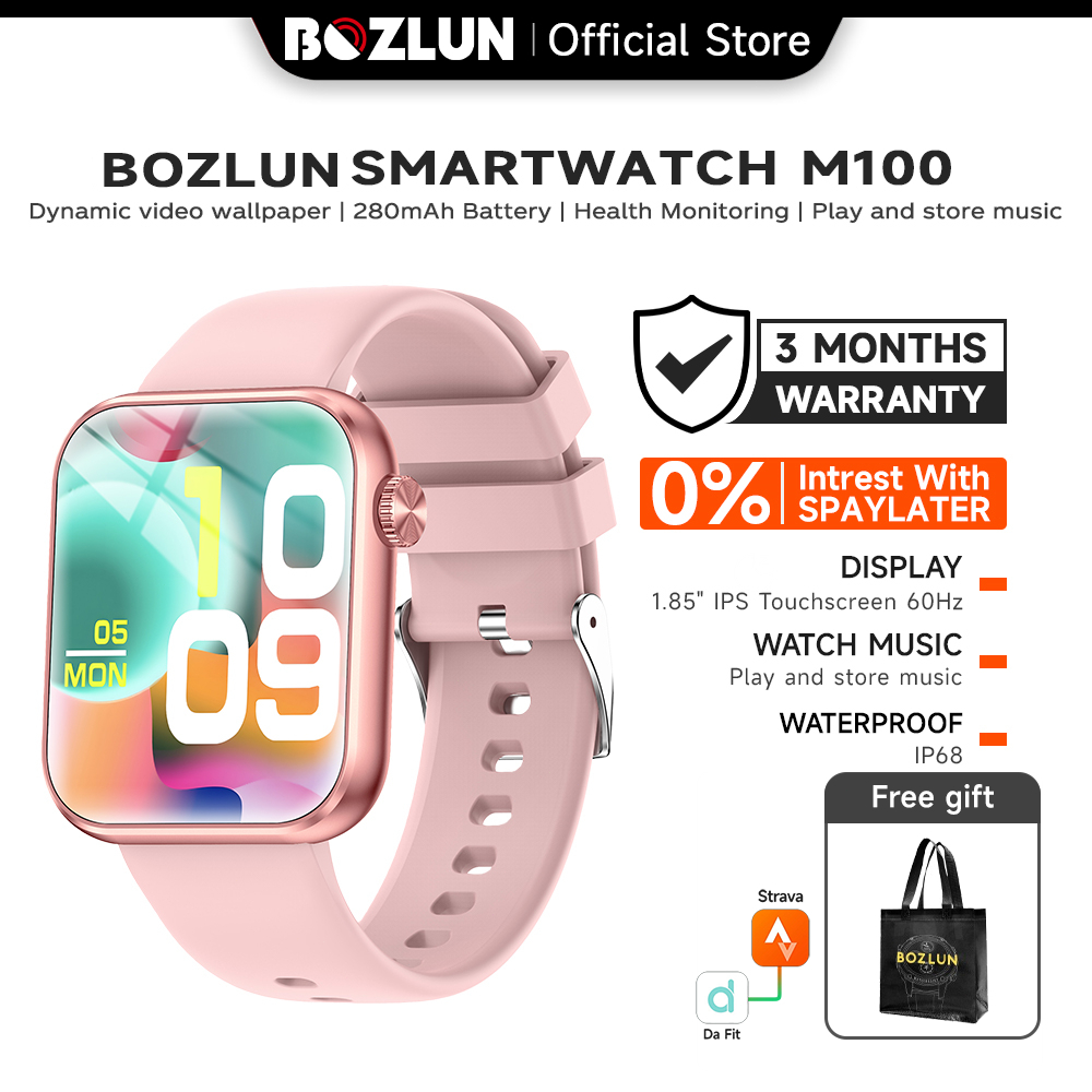 BOZLUN M100 Smartwatch Wanita 60Hz 1.85 Inch Layar Besar IP68 Tahan Air Music Player Lokal Penyimpan