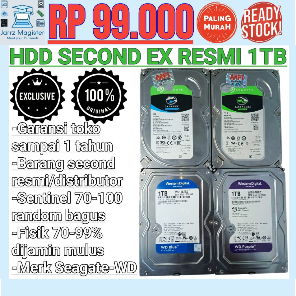 Hardisk PC 1TB Bekas Seagate WD | HDD PC Second Ex Garansi Resmi | Hard disk Internal Laptop ORI