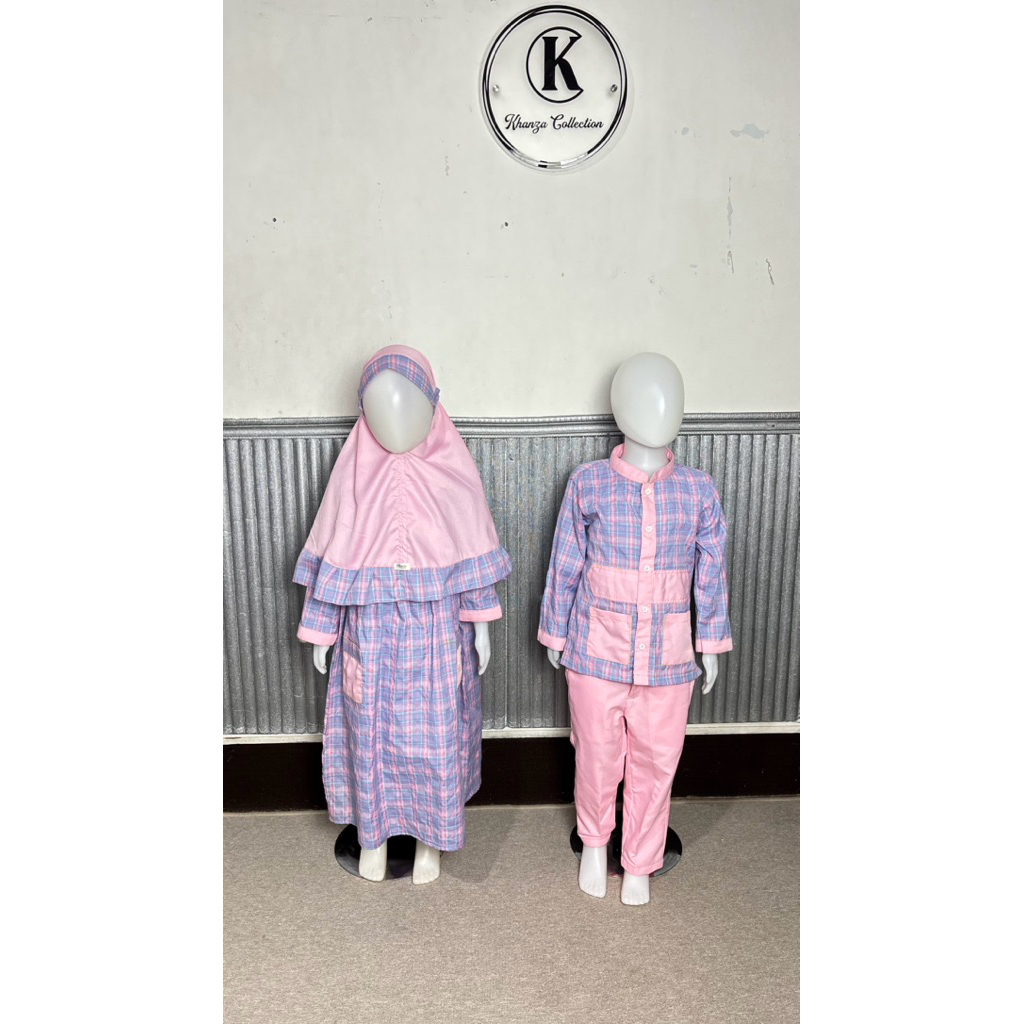 Seragam sekolah TK /paud kotak kombinasi polos pink ungu