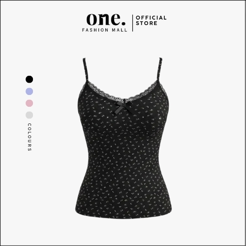ONEFASHIONMALL BR252 Tanktop Bra Wanita Motif Bunga Renda Atasan Tali Singlet Floral Lace Pita Lucu