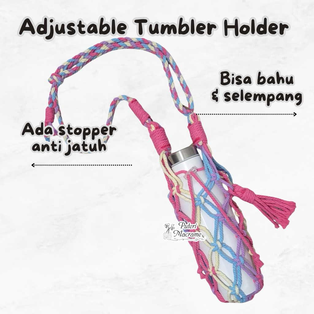TERLARIS | ADJUSTABLE Tumbler Holder Macrame | Strap Tumbler | Macrame Tumbler Holder | Strap Corkci