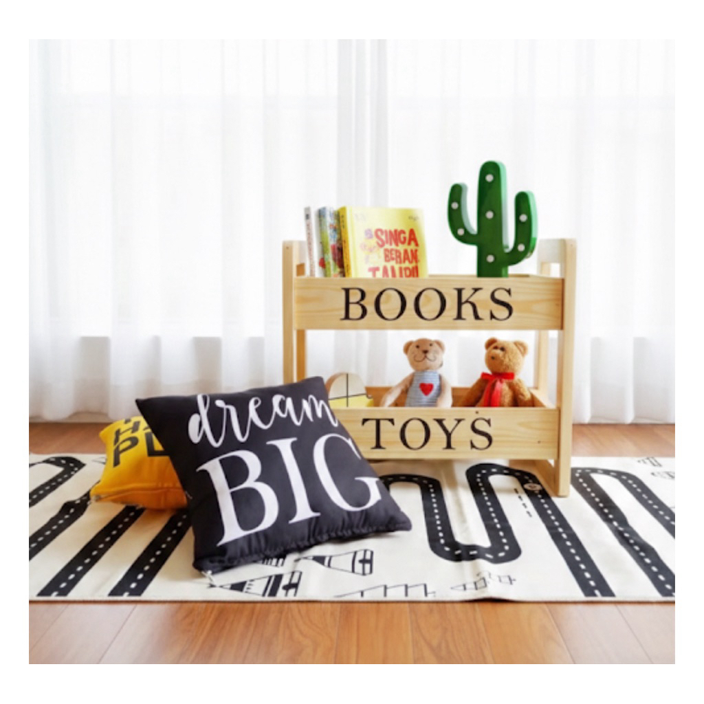 RAK BUKU ANAK KAYU SERBAGUNA + RAK MAINAN | RAK PENYIMPANAN BUKU & TOYS ANAK | RAK KAYU MINIMALIS ES