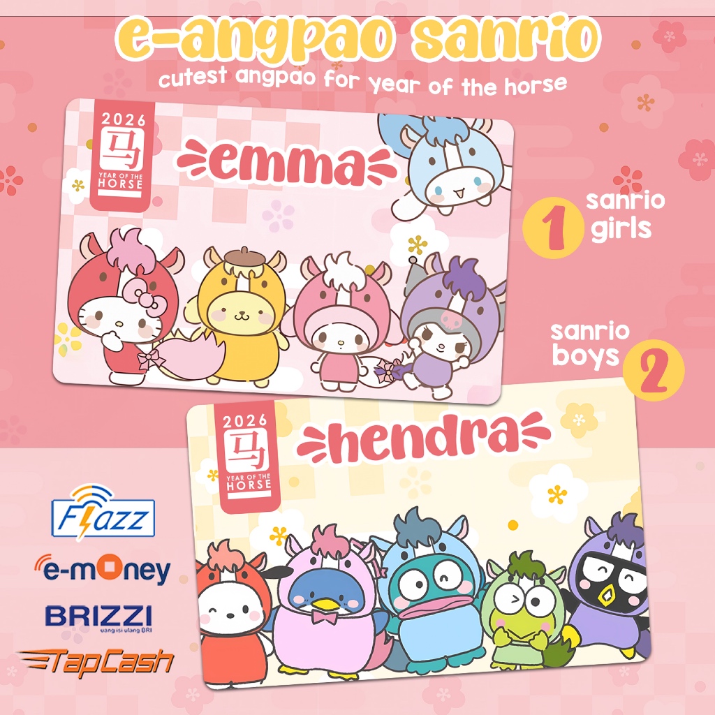 Emoney Imlek CNY Angpao Kartu Toll E-money Mandiri Flazz BCA gen2 BRIZZI Tapcash Cinamoroll Custom N