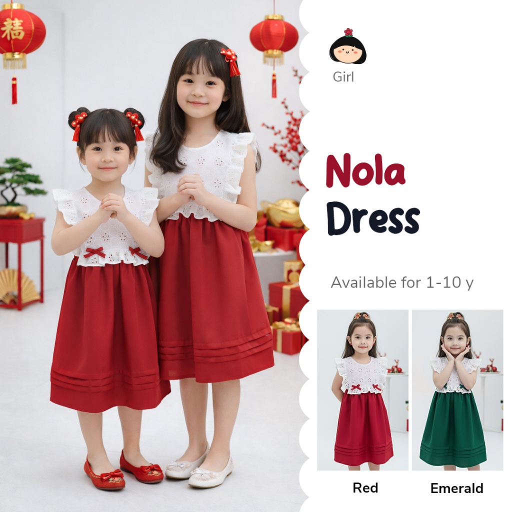 Nola Dress | Dress CNY Anak | Dress Natal Anak | Terusan Natal | Baju Natal Anak-anak