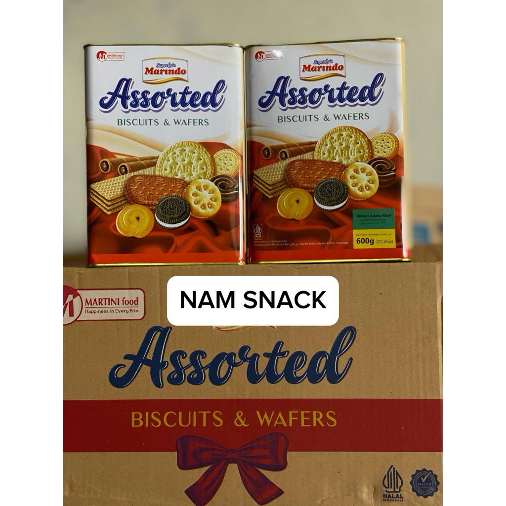 Marindo Assorted Biscuit Kaleng  Segi 600gr I  Bulat 550 gr 1 karton isi 6