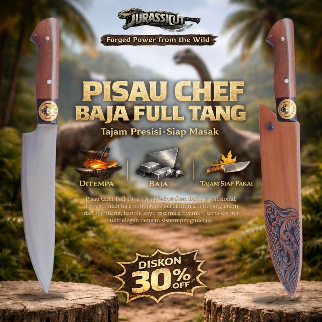 Pisau Chef 21 cm Baja Full Tang