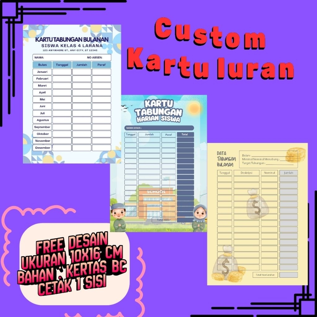 Iuran Custom / Iuran SPP / Iuran RT/ Iuran Kampungan / Iuran Sekolah /  Iuran TPQ / Iuran Bimbel /  