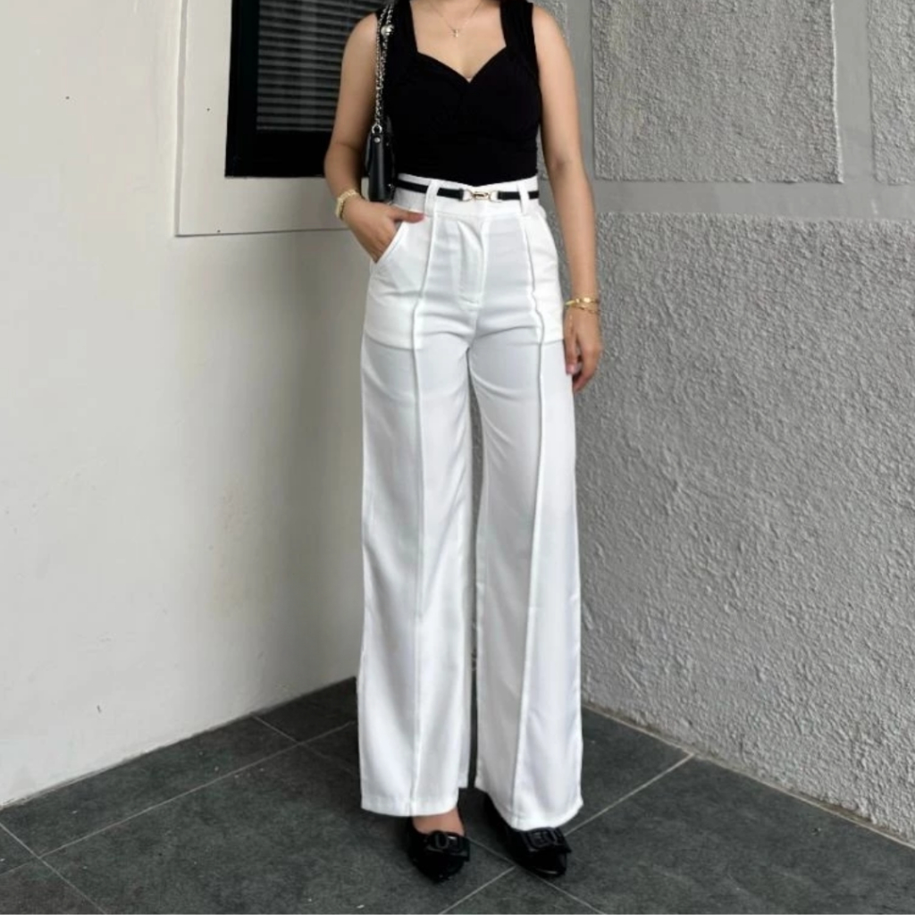 Marveil Celana Kulot Highwaist Loose Pants Trousers Wanita [versi kain TEBAL] Anti Lecek - Celana An