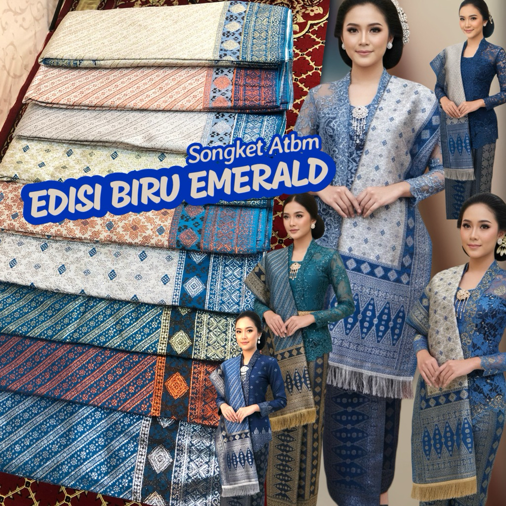 Songket Palembang Atbm Edisi Warna Emerald/ songket Tenun Mesin palembang /Songket pengantin / Ragua