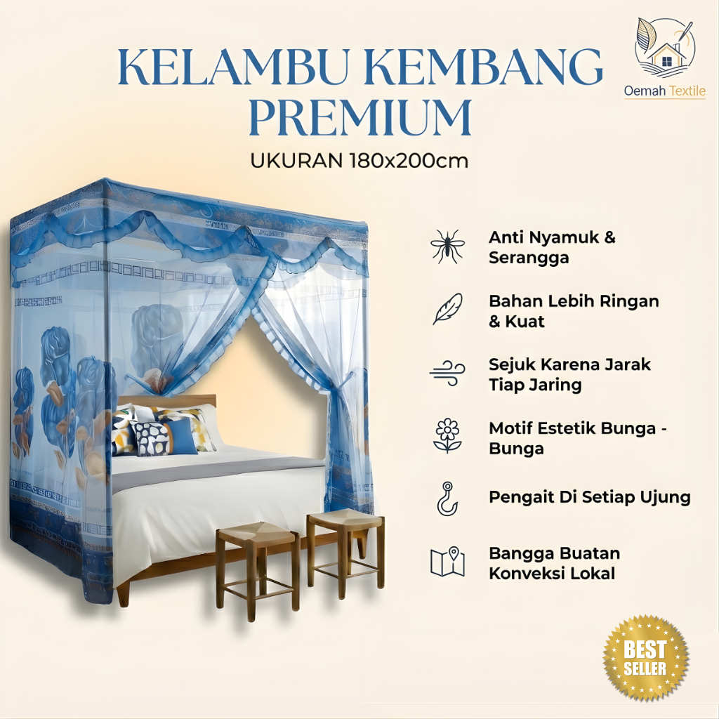 Kelambu Kotak 160x200 Gantung Jumbo Kelambu Nyamuk Dewasa Motif Bunga Tebal High Quality