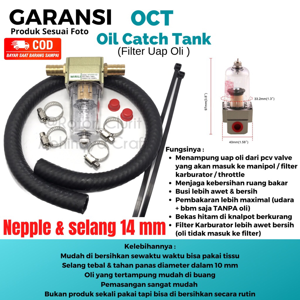 OCT 14 MM Filter Uap Oli Mesin OCT Oil Cath Tank Variasi Sparepat Mobil Penampung Uap Oli Mesin Sepa