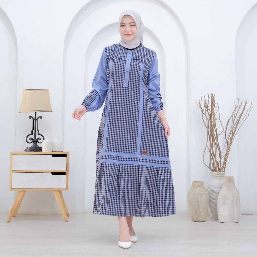 Gamis Miyazawa GS LDE Katun Haruka Kombinasi Kotak Polos