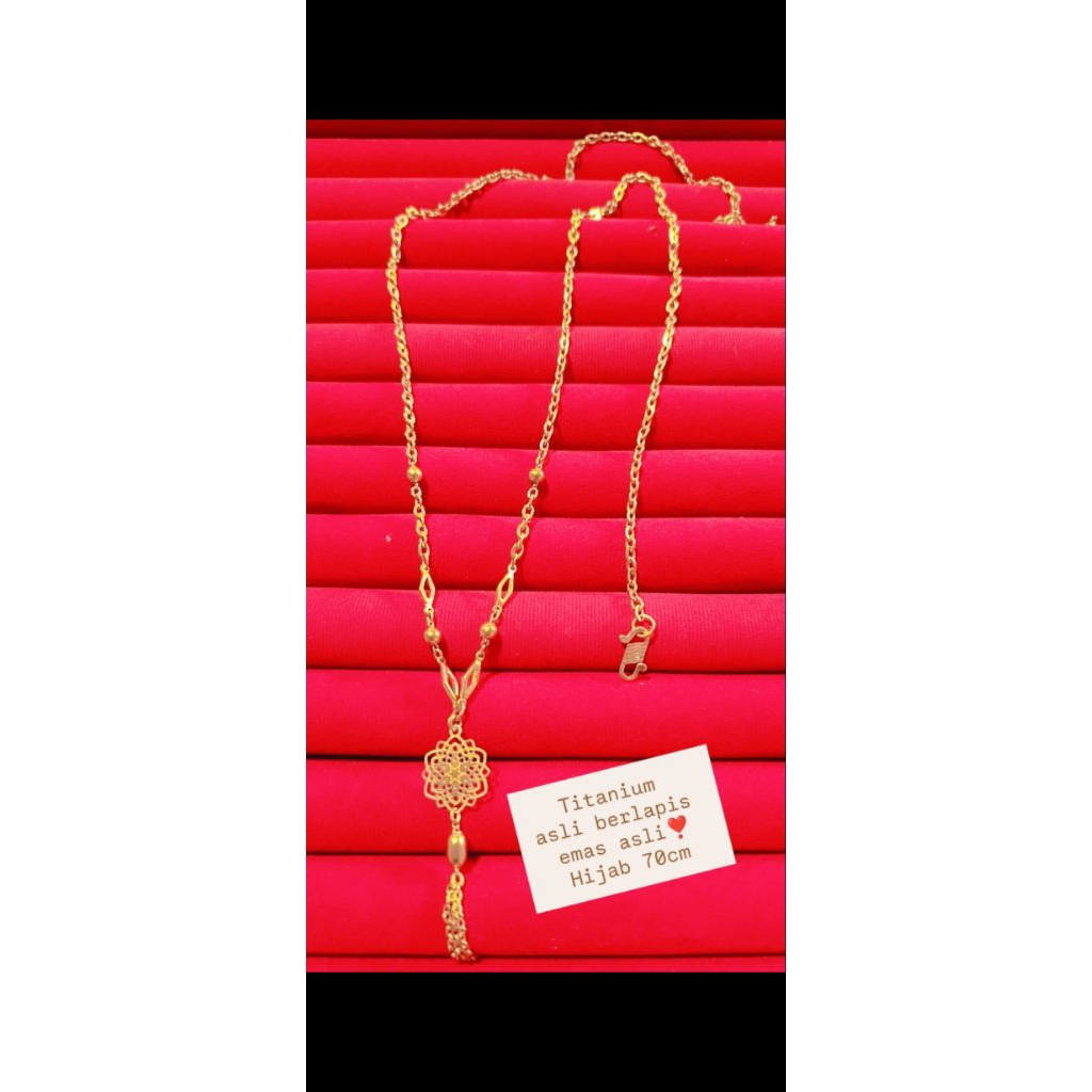 kalung hijab panjang  70 cm titanium asli berlapis emas asli 23 krt kait S