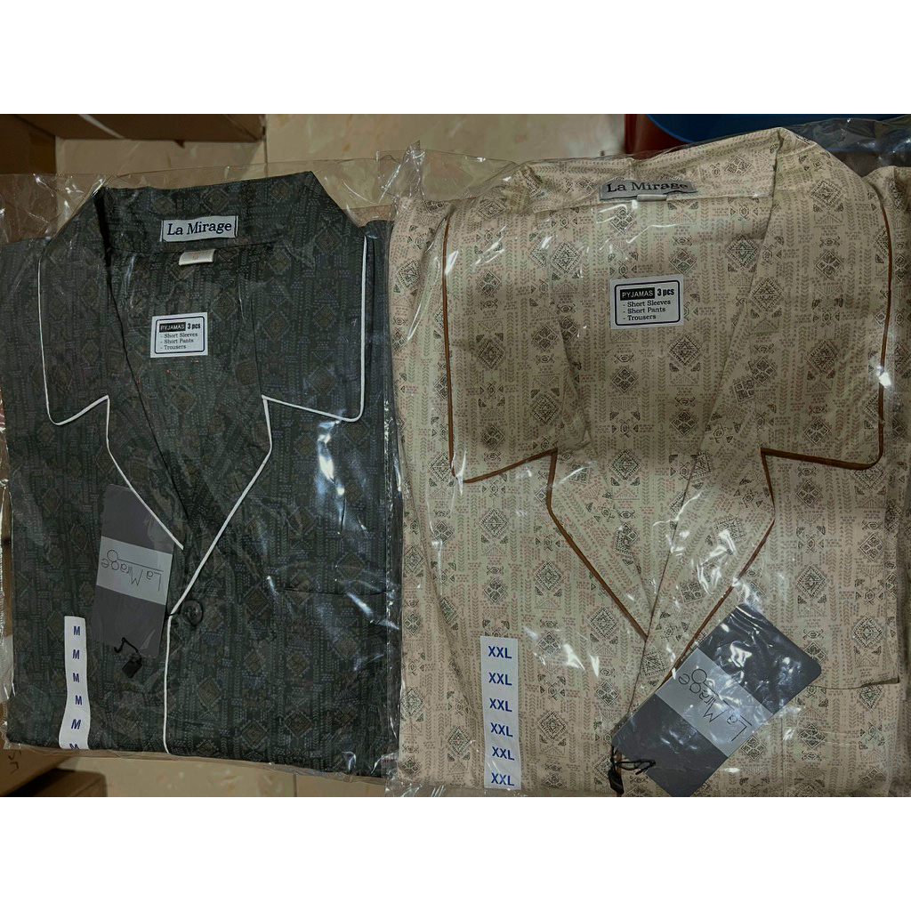 piyama katun pria lengan panjang la mirage hijau krem