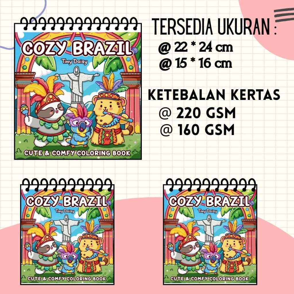 COZY BRAZIL Buku Lukisan Anak 40 Ilustrasi Kertas Tebal Ukuran 22 x 24 Aktivitas Mewarnai Gambar Bag