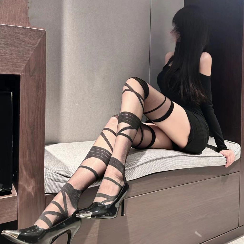 C2 Stocking straps pile Lolita sepaha sexy transparan pantyhose hitam putih  sexy cosplay Stocking P