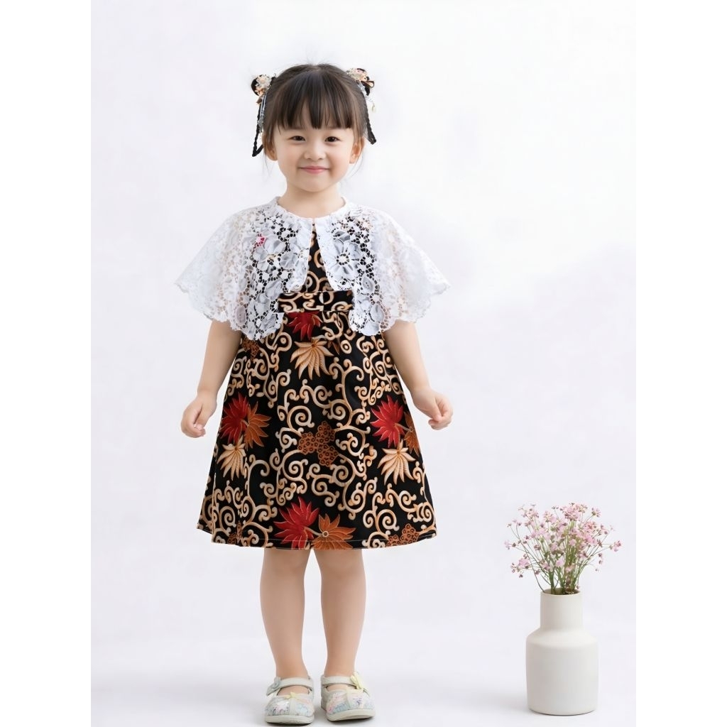 Dress Kelly Batik Brukat Anak Gaun Anak Model Cape Untuk Kondangan Dan Pesta Rx