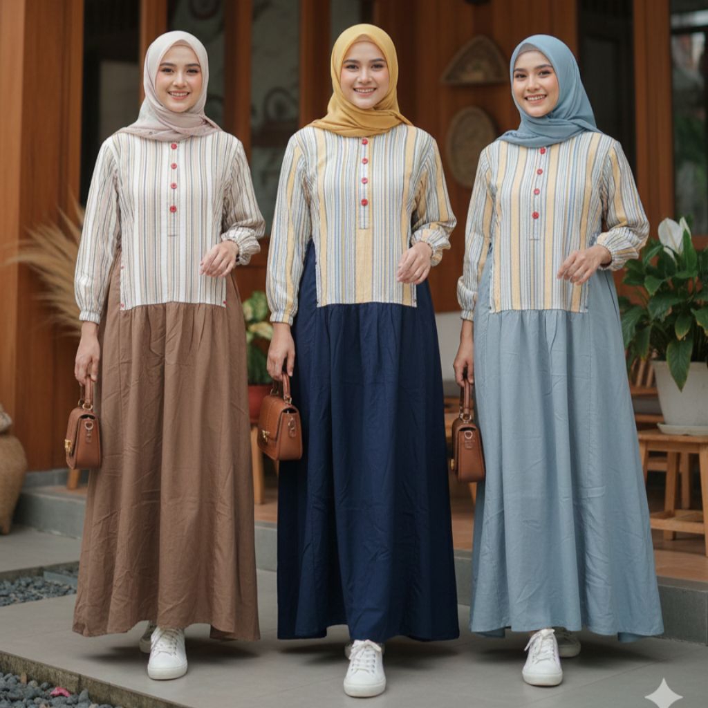Gamis Katun kombinasi Syaina by S-mut kode 1165