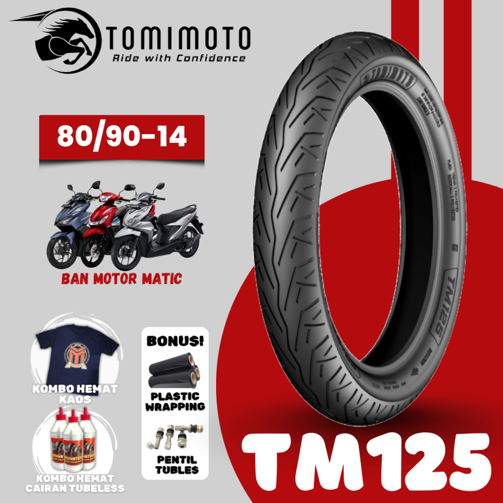 [READY COD] BAN LUAR TUBELESS TOMIMOTO TM125 RING 14 ( 80/90-14 ) BAN TUBLES R14 TM-125 / TM 125 / D