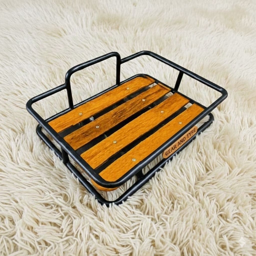 Keranjang Sepeda Depan Kayu Retro Front Rack Basket Commuter Bike - Hitam