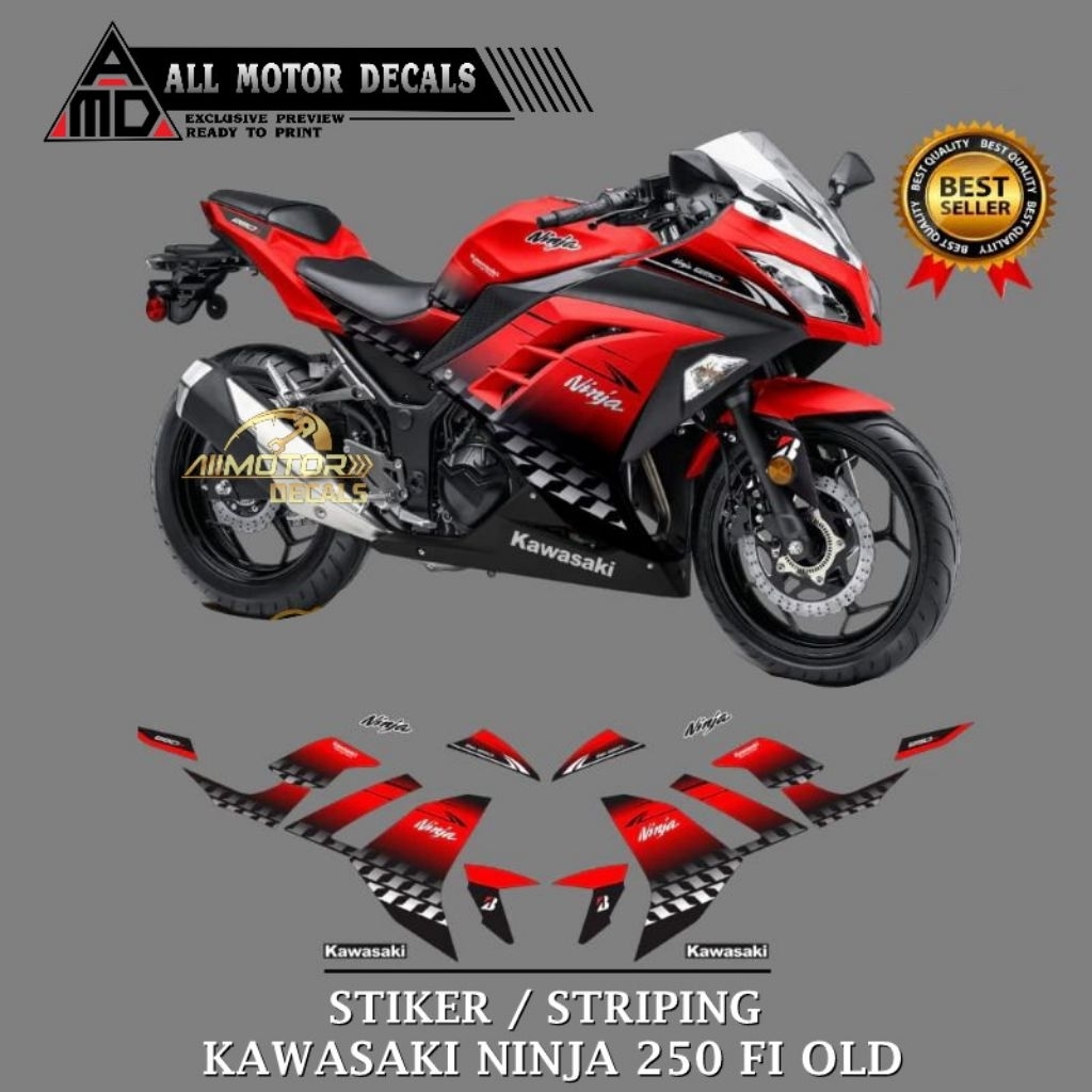 Stiker Decal Kawasaki Ninja 250 Fi Old / Striping Ninja Fi Lama 2013, 2014, 2015, 2016