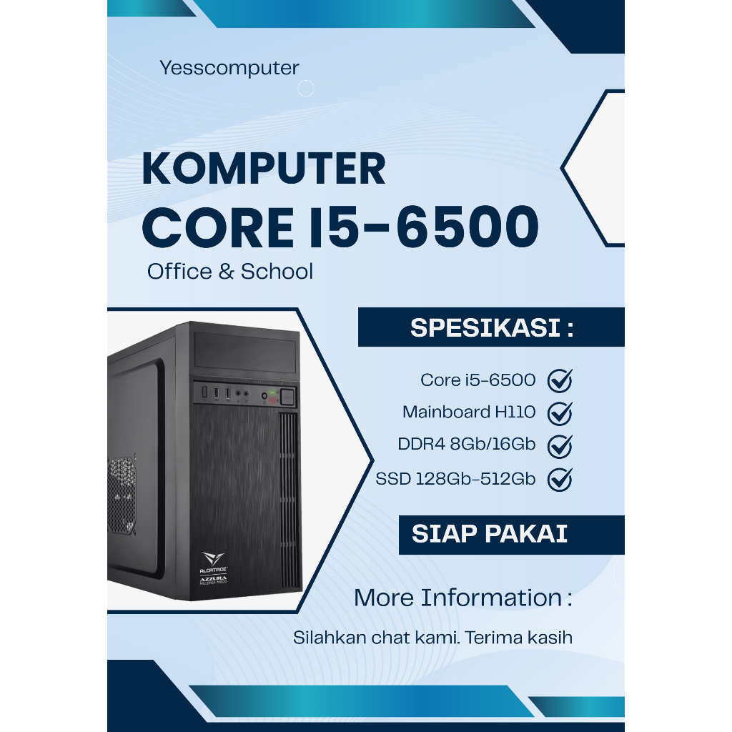 Paket Komputer Core i5-6500 Gen 6 DDR4 Series 1151 Mainboard H110 Socket 1151 Ram HDD SSD Case PSU