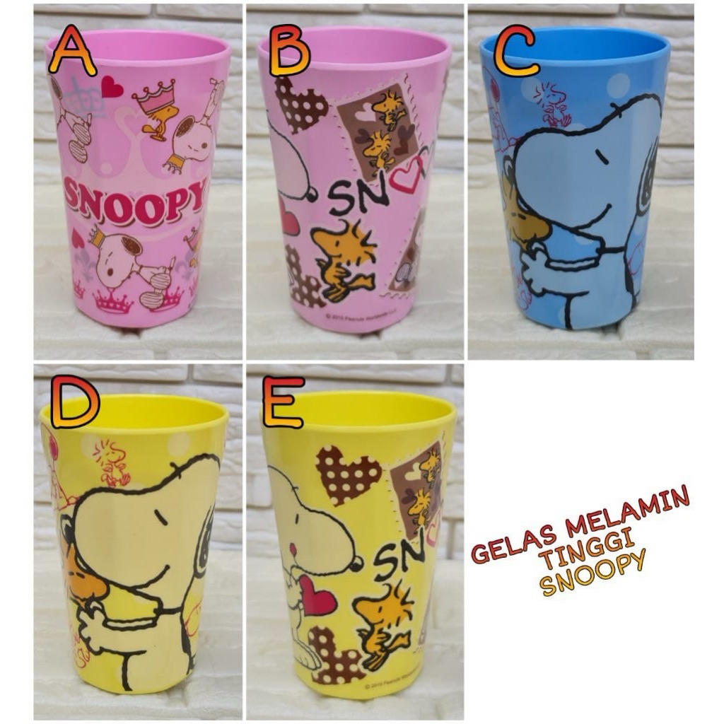 gelas melamin snoopy blue pink yellow 00059