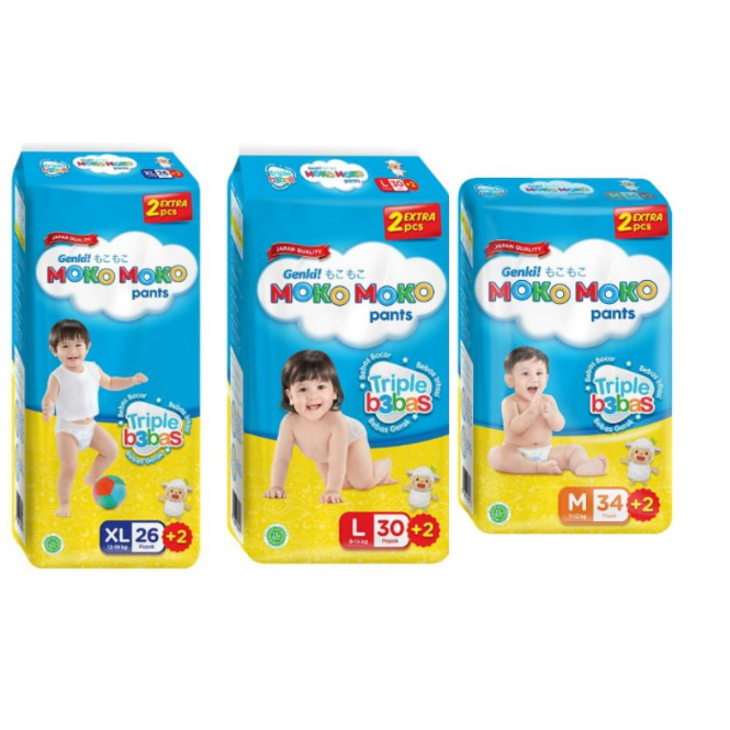 Pampers Popok Celana Genki Moko-Moko All Size Lembut, Bebas Iritasi, Bebas Gerak, Elastis, L28, XL26