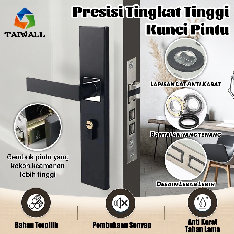 Gagang Pintu Gaya Eropa Hitam Kunci Pintu Premium Door Lock Kunci Pintu Rumah Handle Selot Kamar