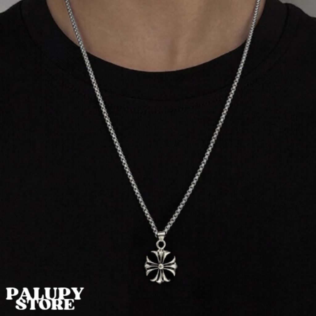 CHROME HEARTS NECKLACE-KALUNG TITANIUM SILVER PRIA WANITA ANTI KARAT TIDAK LUNTUR-PALUPY STORE