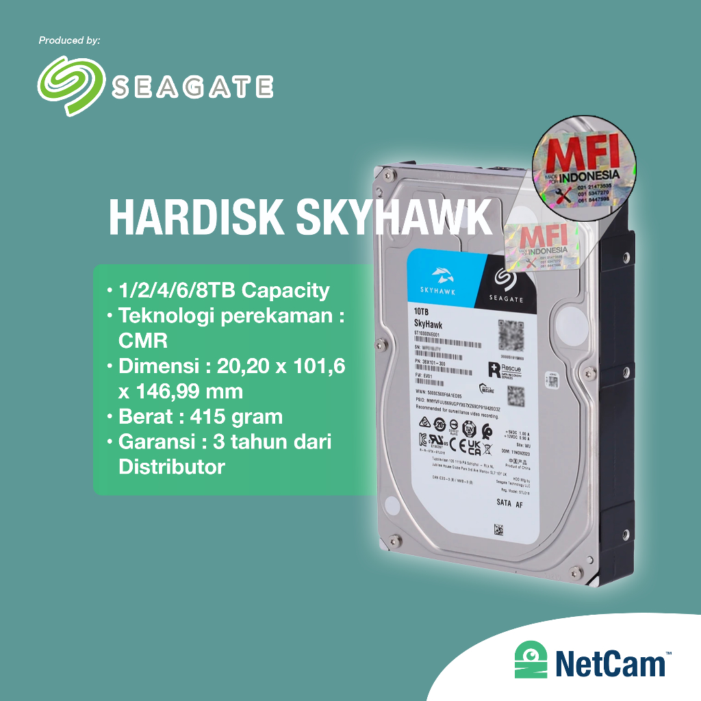 HARDISK HDD CCTV SEAGATE 1TB / 2TB / 4TB / 6TB / 8TB SKYHAWK MFI