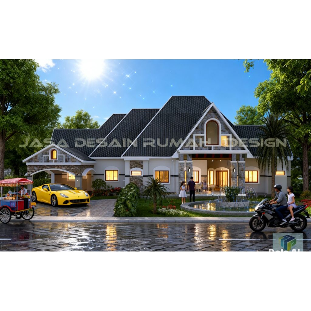 Desain rumah Eropa 30x15,rumah 5 kamar tidur. jasa desain rumah 3D sketchup