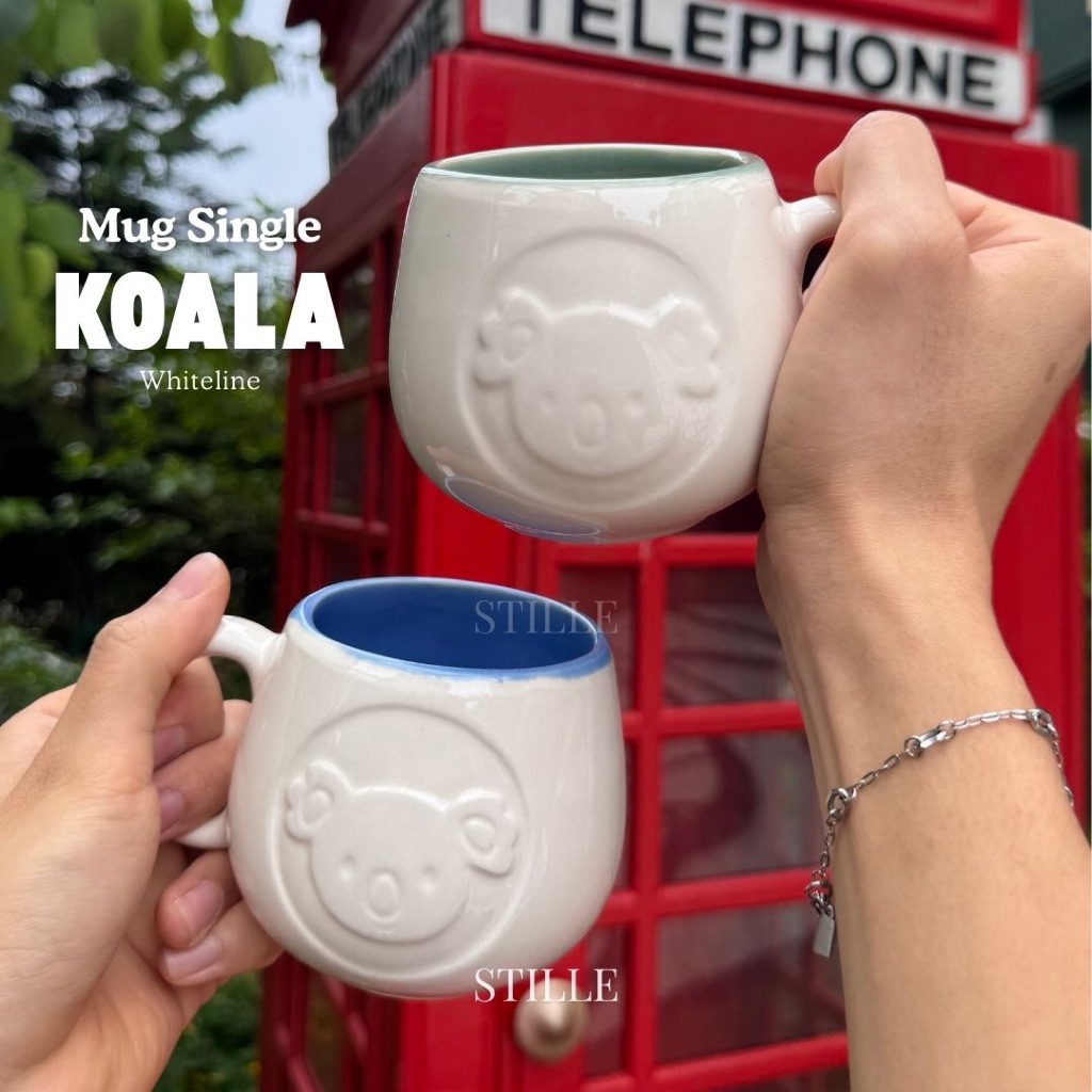 Gelas Mug Single Koala Keramik | Whiteline | Mug Imut | Gelas Lucu Pastel | Keramik Aesthetic | Untu