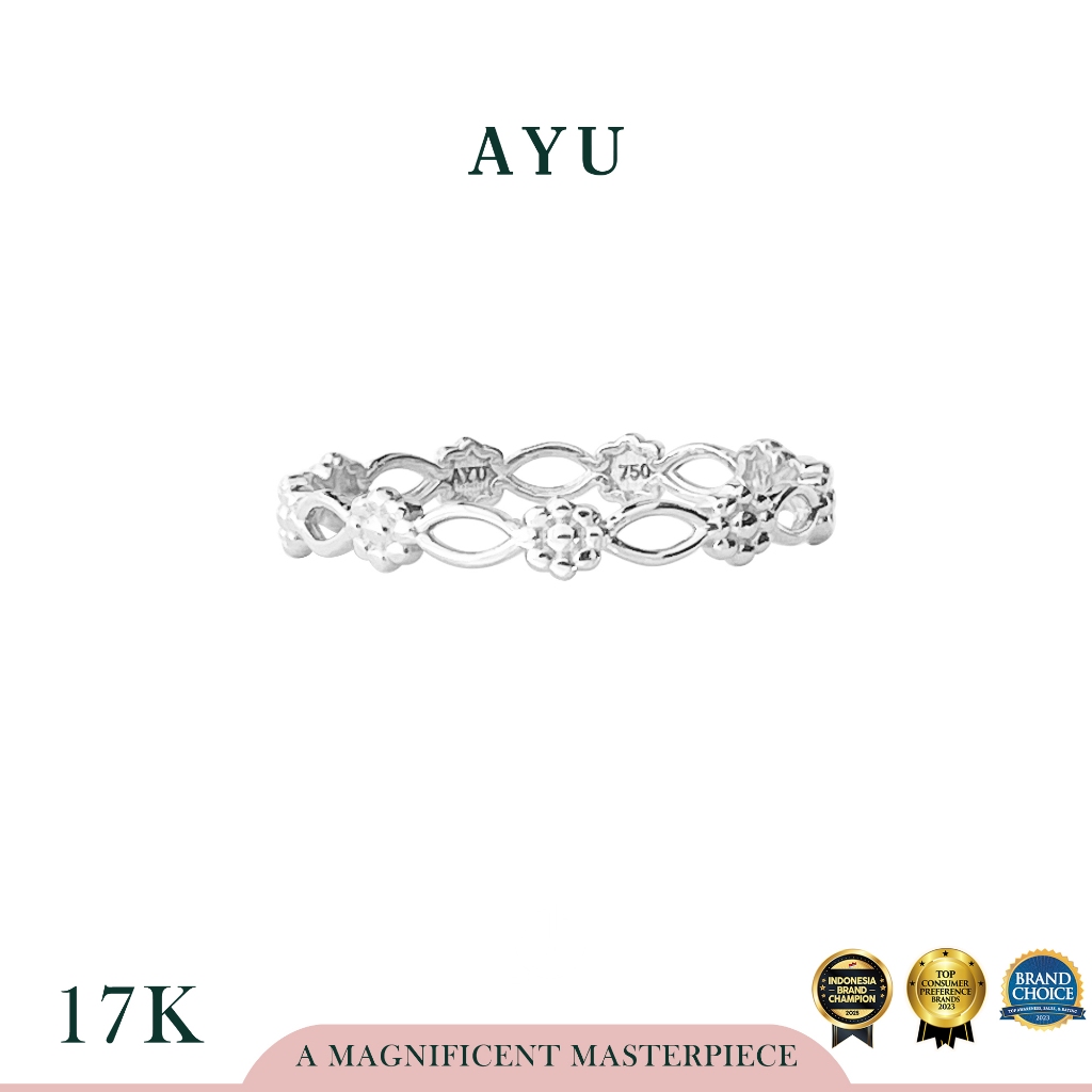 AYU Cincin Emas - Gold Everbloom Stack 17k White Gold