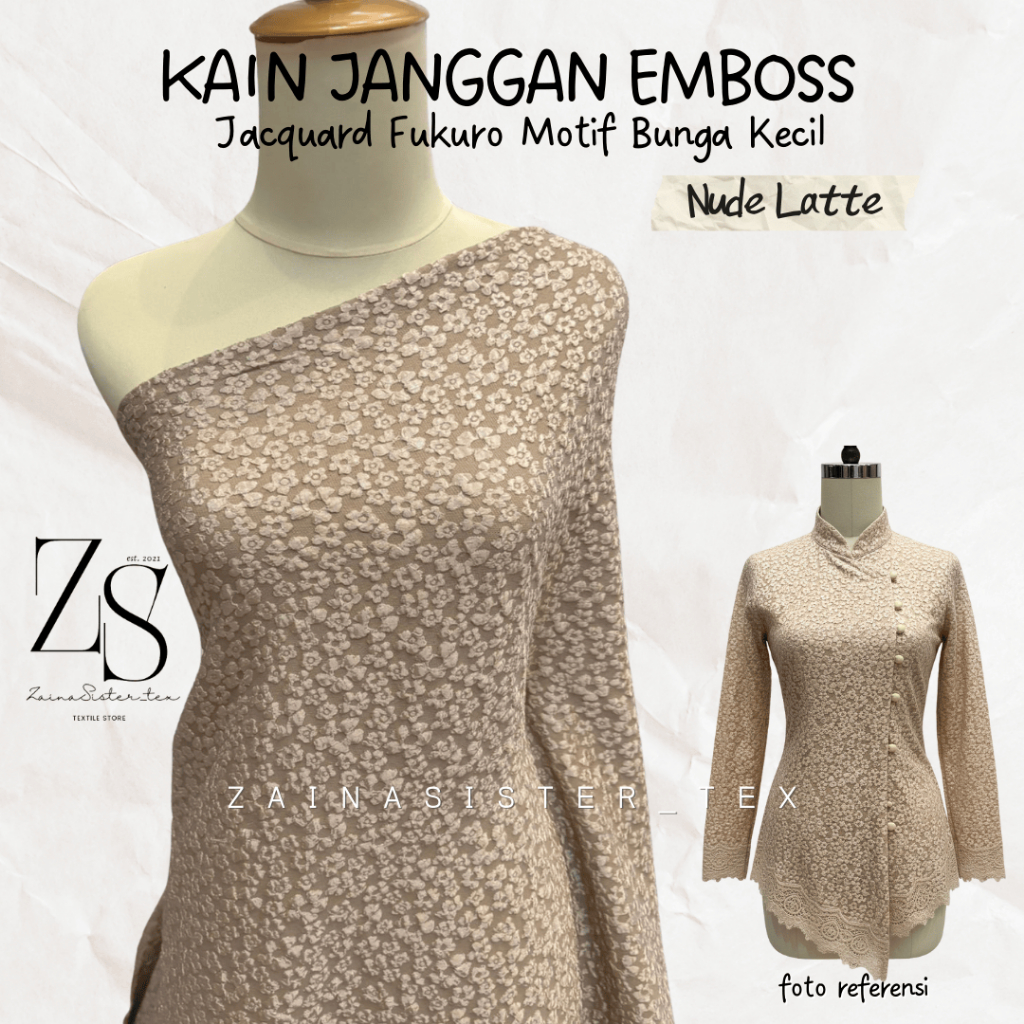 Kain Bahan Kebaya Janggan Jacquard Fukuro Emboss Kain Janggan Emboss Warna Nude Latte