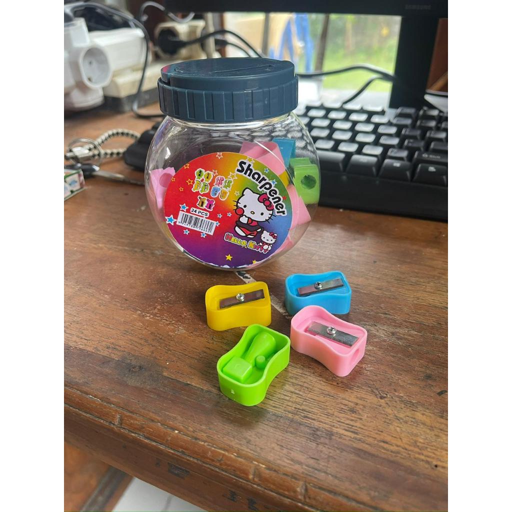 1toples 24pcs Rautan Serutan Pensil toples warna warni rautan pensil sharpener tolpes celengan