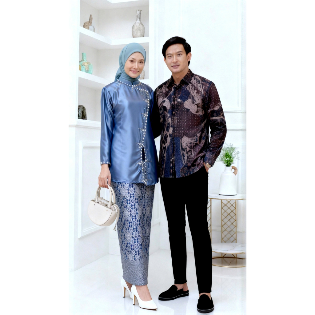 COUPLE BATIK LEBARAN DRESS | Couple Pasangan Gamis Muslim Wanita Pesta Kondangan Bridesmaid Wisuda B