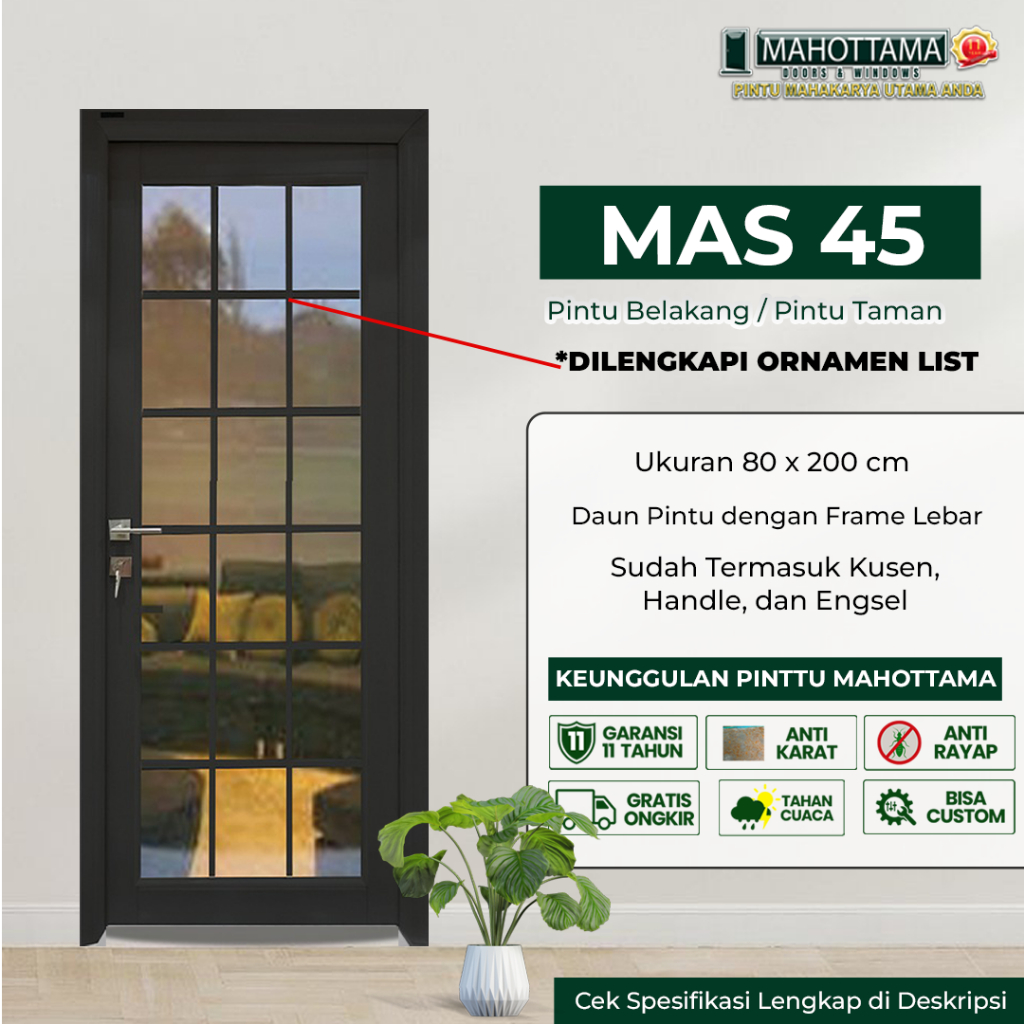 Pintu Aluminium Rumah Utama Kamar Tidur / Mandi 80 x 200 Bisa Custom Ukuran Almunium Doors MAS45- MA