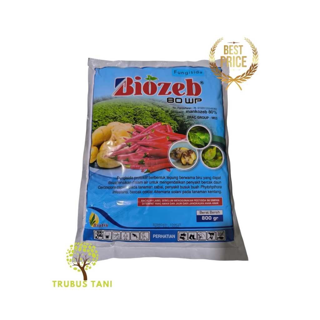 BIOTIS BIOZEB 80WP Fungisida Protektif Mankozeb 80% Melindungi Jamur 800gr Biru